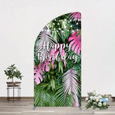 Lofaris Tribal Green Pink Monstera Birthday Half Moon Arch Backdrop